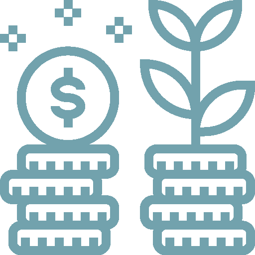 Icon für Nachhaltiges Wirtschaften von Sozialunternehmen im ESIIF; Pflanze wächst auf Geldmünzen