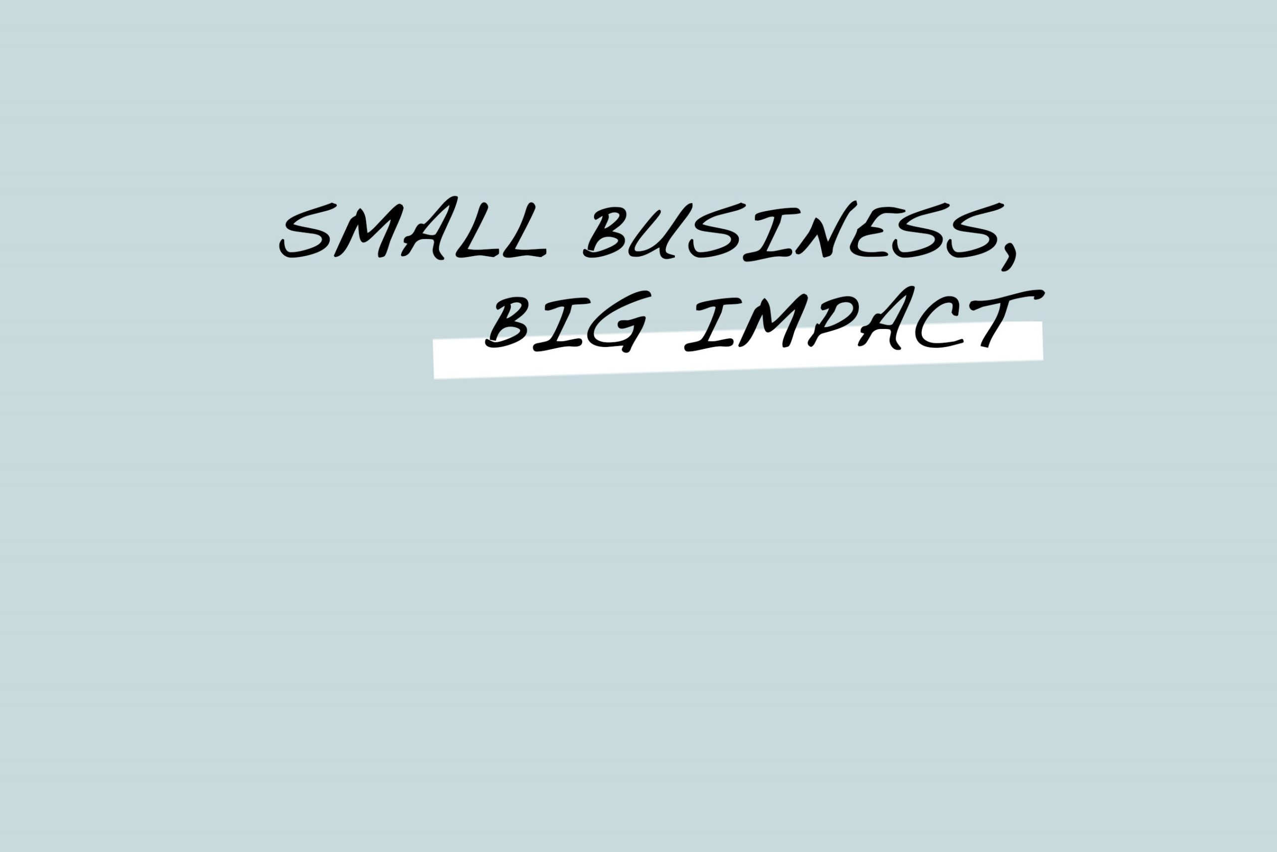 Auf hellblauem Untergrund steht der Text "Small Business, Big Impact