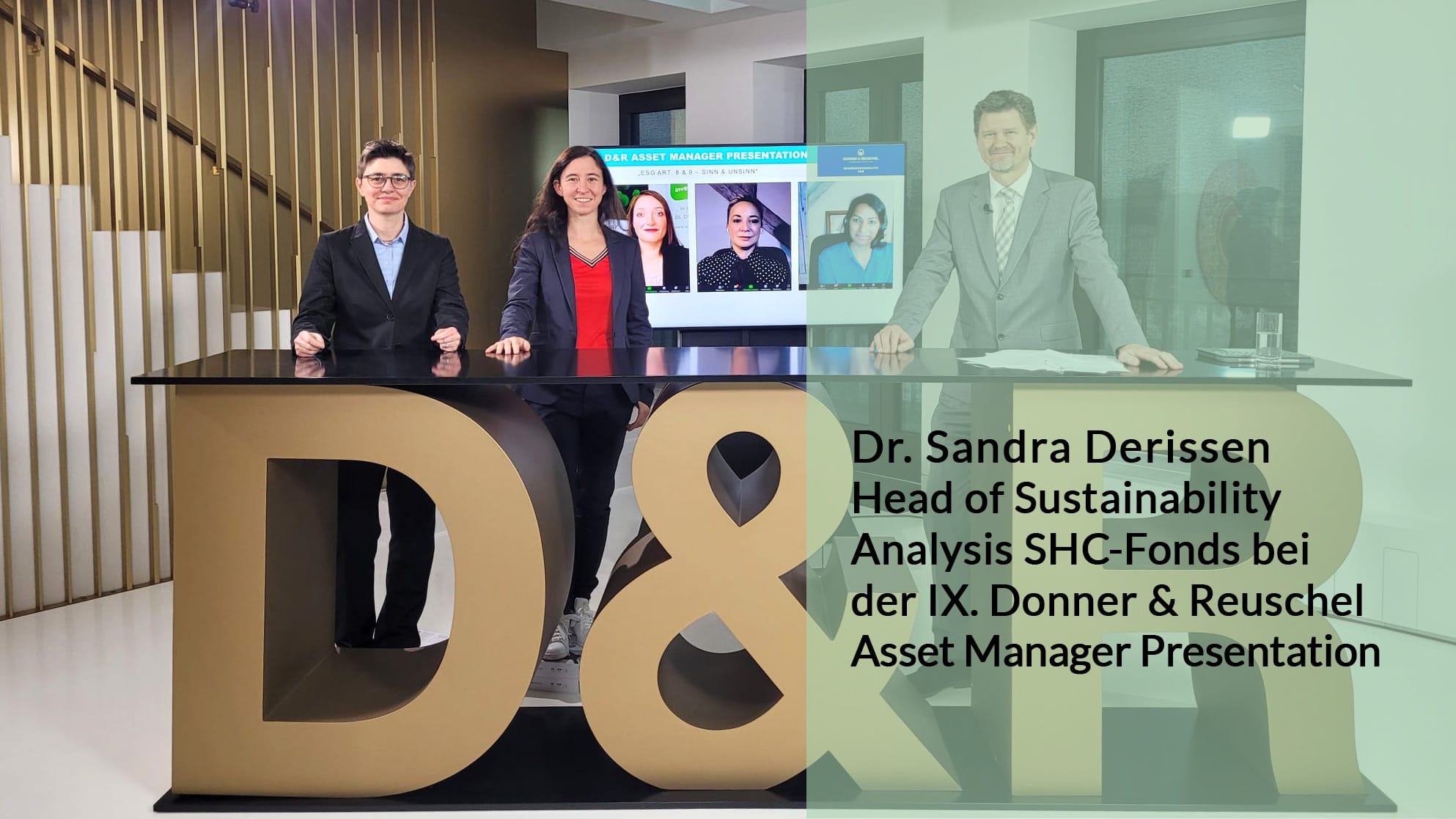 Dr. Sandra im Aufnahmestudio für die IX. Donner & Reuschel Asset Manager Presentation. Links neben ihr Susanne Geber, recht neben ihr Andreas Franik (Moderator)